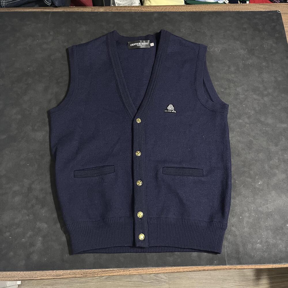 Center City Paris Sweater Vest Mens XL Navy Wool Button Front Pockets Knit YSL